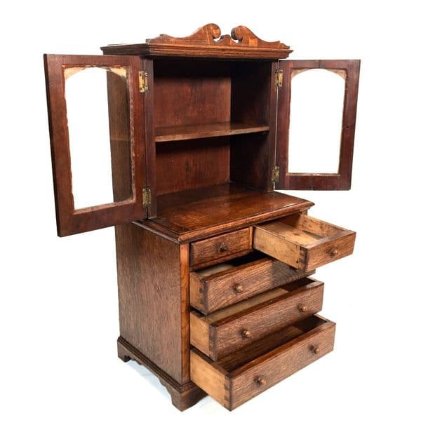 Antique Miniature 19th Century Wooden Oak Display Cabinet Apprentice Furniture